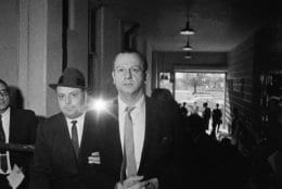 Jack Ruby, who shot and killed Lee Harvey Oswald, is shown being returned to jail after a psychiatric examination in Dallas, Tex., Jan. 28, 1964.  (AP Photo/Ferd Kaufman)