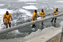 D.C. Fire and Rescue conducting an ice recue drill on the frozen Tidal Basin on Jan. 4. (Courtesy D.C. Fire and EMS)