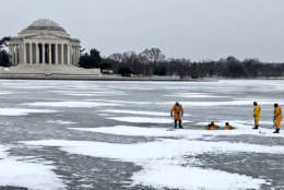 DC Fire and EMS conduct an ice rescue drill on the frozen Tidal Basin on Jan. 4. (Courtesy DC Fire and EMS)