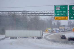 A jackknifed truck blocks US-50 west of MD-404 on Thursday, Jan. 4. (WTOP/Dave Dildine)