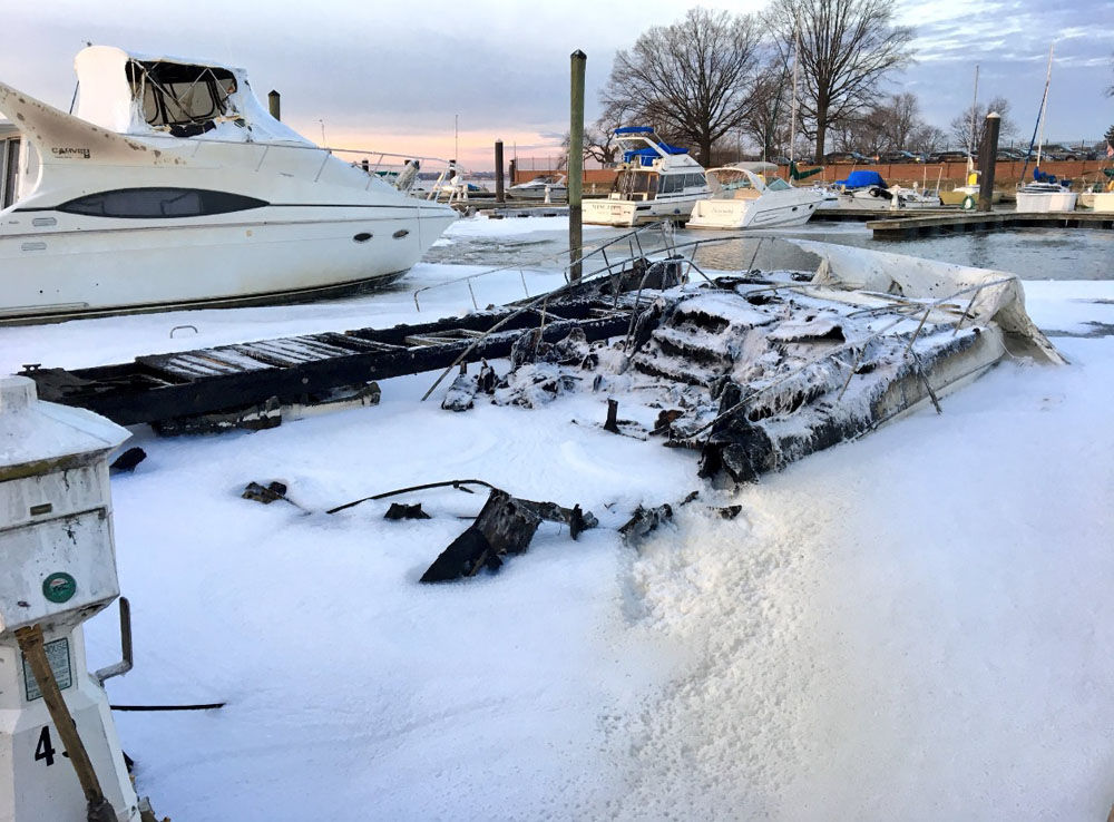 This is what was left of one of the boats after firefighters extinguished the flames. (Courtesy D.C. Fire and EMS)