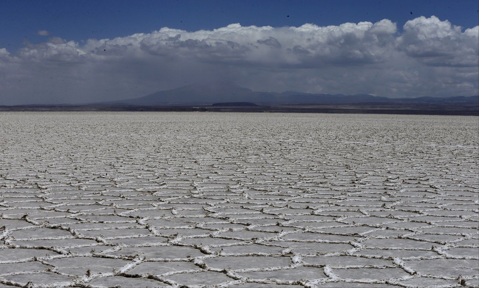 A view of the world's largest salt flats, in Uyuni, Bolivia, Friday, Jan. 8, 2016. The cloud-white flats are located in Bolivia's southwest corner, 280 miles south of La Paz, and are one of Bolivia's main tourist attractions. They span 4,085 square miles and penetrate as far as 30 feet deep. (AP Photo/Jorge Saenz)