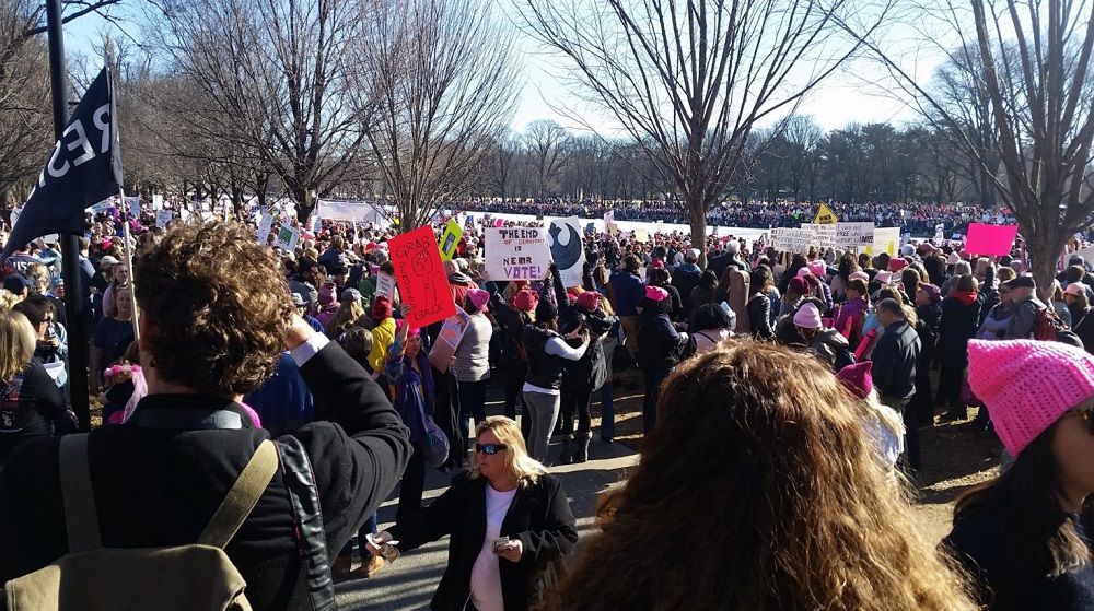A large amount of men attended the Women's March in D.C. on Saturday. (WTOP/Kathy Stewart)