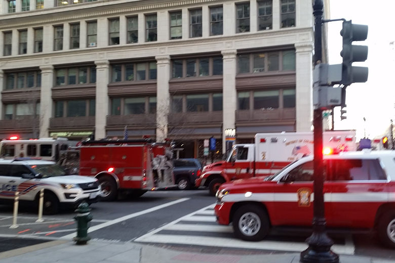 Photo shows police and fire vehicles in DC