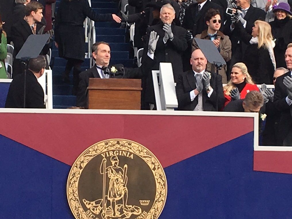 Pictured in his first moments as governor of Virginia, Ralph Northam begins his inaugural address. (WTOP/Max Smith)