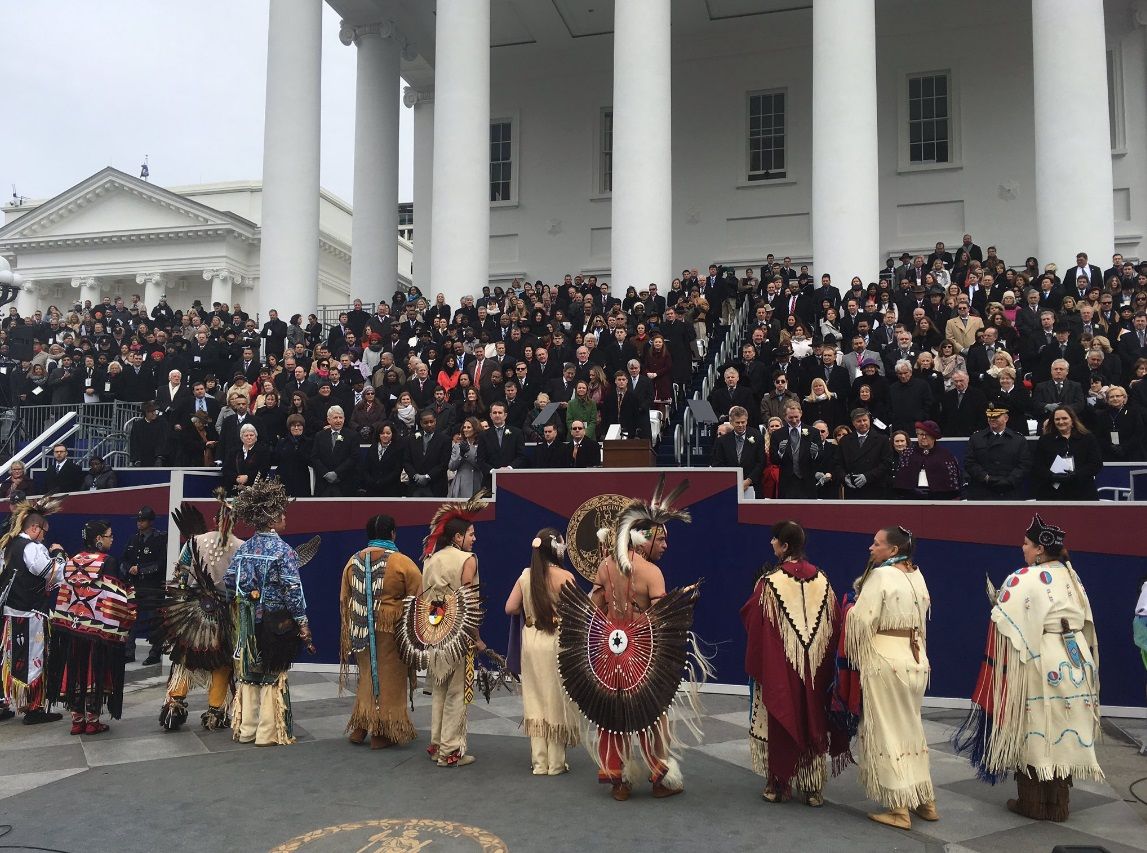 Native American tribes bless the ground at the governor's inauguration. (WTOP/Max Smith)