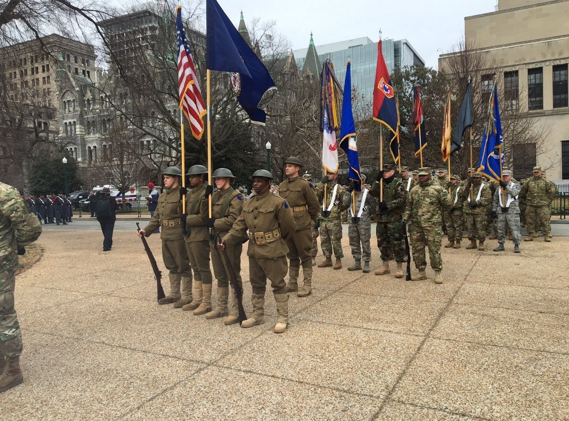 The parade featuring the National Guard and VMI cadets begins. (WTOP/Max Smith)