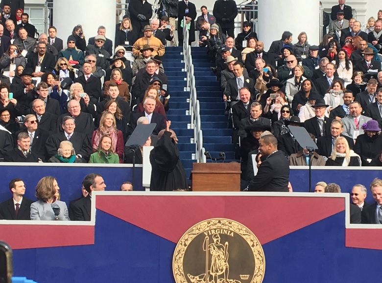Justin Fairfax is sworn in as Lt. Gov., the second black statewide official in Virginia. (WTOP/Max Smith)