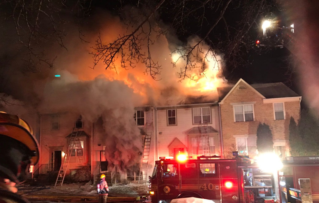 As Montgomery County firefighters were battling the blaze on Garth Terrace,  a fire was reported in the 3500 block of Softwood Terrace in Olney. (Courtesy Montgomery County Fire and Rescue)