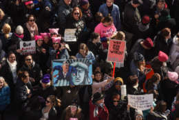 NEW YORK, NY - JANUARY 20: People gather near Central Park before the beginning of the Women's March on January 20, 2018 in New York City. Across the nation hundreds of thousands of people are marching on what is the one-year anniversary of President Donald Trump's swearing-in to protest against his past statements on women and to celebrate women's rights around the world. (Photo by Stephanie Keith/Getty Images)