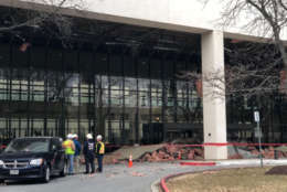 Photo shows a collapsed roof at Walter Reed