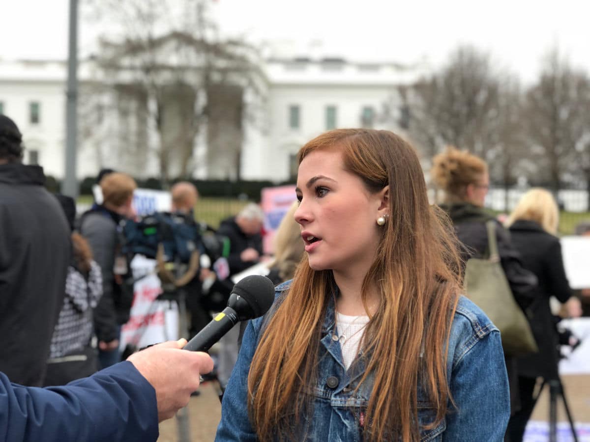 Whitney Bowen, a 16-year-old sudent from Northern Virginia, helped organize the demonstration in front of the White House. (WTOP/Kate Ryan)