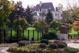 The vice president's residence at the Naval Observatory in Washington is shown in a Nov. 11, 2000 photo. Settling in on the hill once known as Pretty Prospect, the Cheneys have put their own stamp on the white brick Victorian. (AP Photo/J Scott Applewhite)