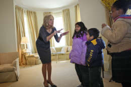 Jill Biden, wife of Vice President Joe Biden opens their new home at the U.S. Naval Observatory, to elementary school children from across the D.C. area, Wednesday, Jan. 21, 2009, in Washington. (AP Photo/Lawrence Jackson)