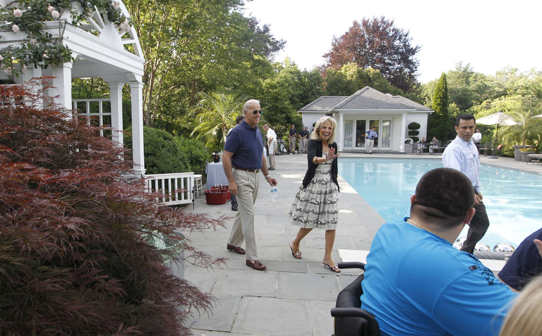Vice President Joe Biden and Dr. Jill Biden host a barbeque for wounded service members from Walter Reed Army Medical Center outpatients and their families at the Vice President's residence at the Naval Observatory in Washington, Tuesday, May 25, 2010. The service members currently reside at the Mologne House, which offers housing for patients and their families while they undergo rehabilitation and treatment. (AP Photo/Charles Dharapak)