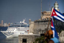 FILE - In this May 2, 2016 file photo, Carnival's Fathom cruise line ship Adonia arrives from Miami in Havana, Cuba. On Wednesday, Dec. 7, Royal Caribbean and Norwegian cruises announced that they had received permission from the Cuban government to begin sailing from the U.S. to Cuba. Norwegian Cruise Line Holdings plans sailings on ships from two of its brands, Norwegian Cruise Line and Oceania. Royal Caribbean will also sail on two lines, Royal Caribbean International and Azamara Club Cruises. (AP Photo/Ramon Espinosa, File)