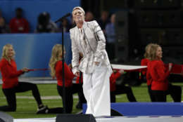 Pink performs the National Anthem, before the NFL Super Bowl 52 football game between the Philadelphia Eagles and the New England Patriots, Sunday, Feb. 4, 2018, in Minneapolis. (AP Photo/Tony Gutierrez)