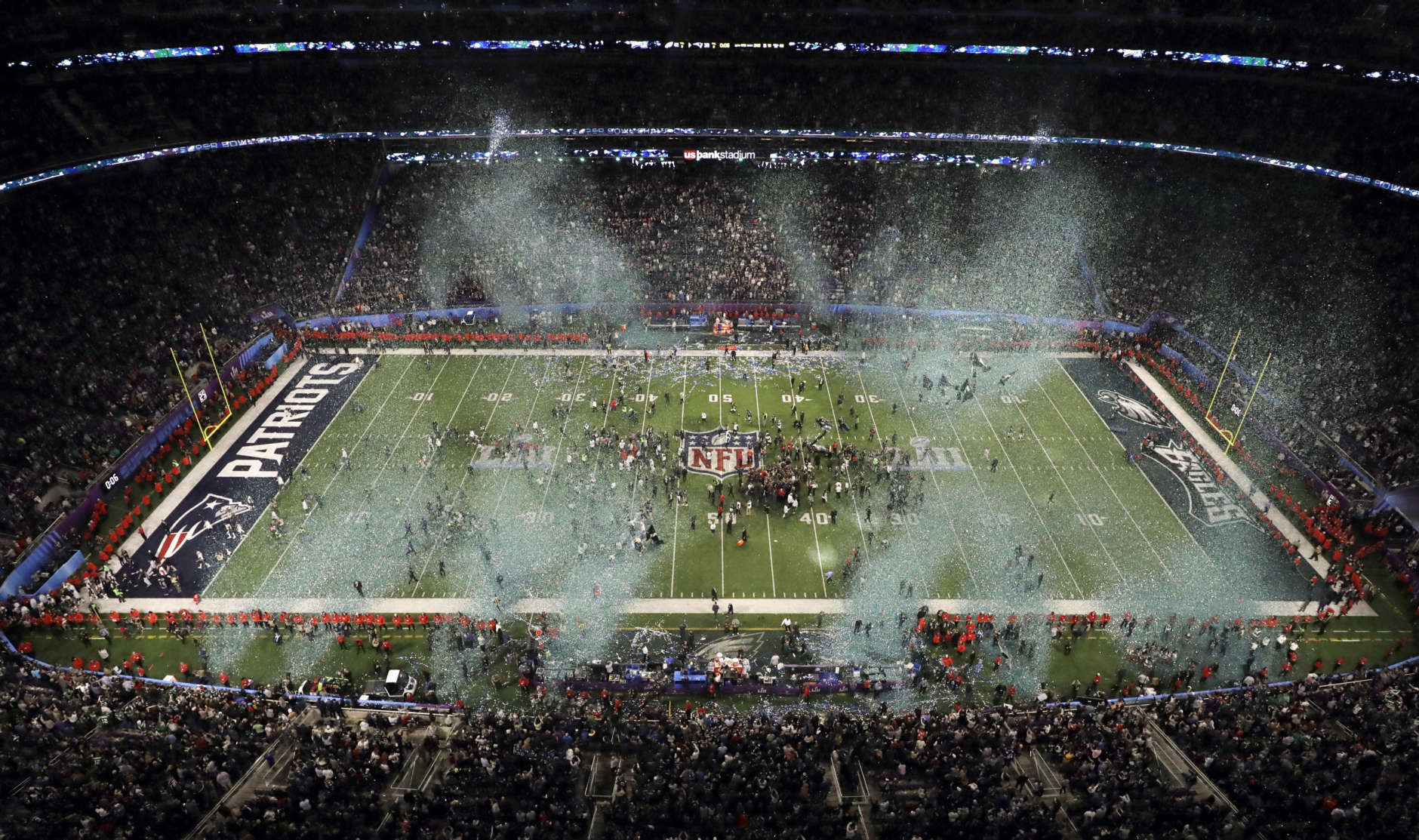 The Philadelphia Eagles celebrate after the NFL Super Bowl 52 football game against the New England Patriots, Sunday, Feb. 4, 2018, in Minneapolis. The Eagles won 41-33. (AP Photo/Morry Gash)