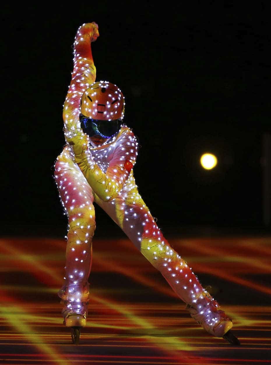 A performer participates in the closing ceremony of the 2018 Winter Olympics in Pyeongchang, South Korea, Sunday, Feb. 25, 2018. (AP Photo/Natacha Pisarenko)