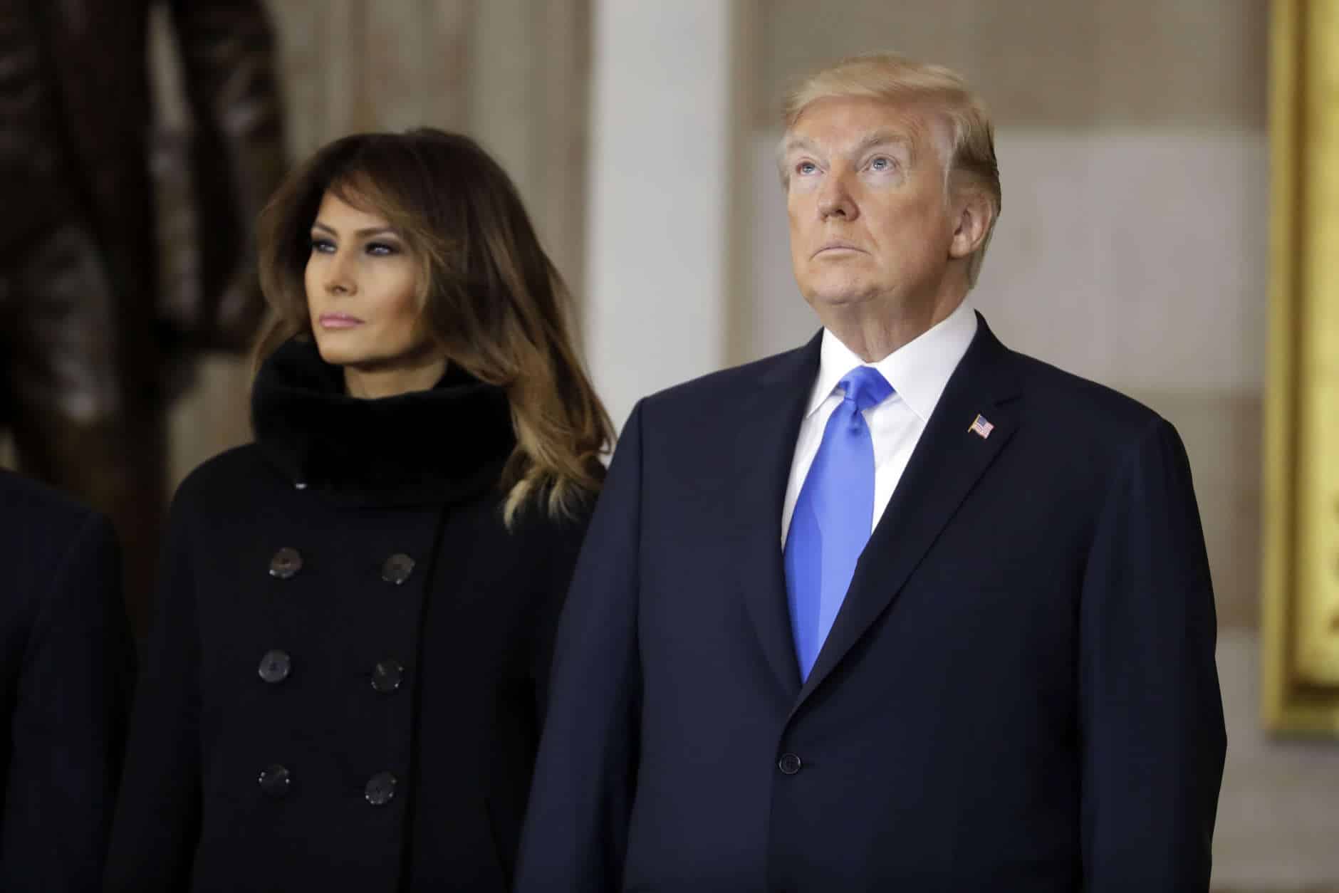 President Donald Trump and first lady Melania Trump, arrive to participate in a ceremony honoring Reverend Billy Graham in the Rotunda of the U.S. Capitol building, Wednesday, Feb. 28, in Washington. (AP Photo/Evan Vucci)