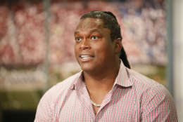 FILE — Former NFL player and NFL Network's LaVar Arrington is interviewed during a media availability on set at the NFL Network studios, Wednesday, Sept. 9, 2015, in Culver City, California. (AP Photo/Danny Moloshok, File)