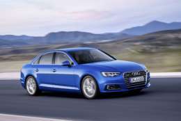 In this image released on Thursday, March 3, 2016, an Audi A4 in crystal effect paint finish Ara Blue is seen on the road. The Audi Group plans to launch more than 20 new or revised models and to continue its growth in 2016. Despite major challenges, the Ingolstadt-based company performed successfully last year and set a new record for unit sales with 1,803,246 automobiles. Press release and media available to download at www.apassignments.com/newsaktuell. (Audi AG via AP Images)
