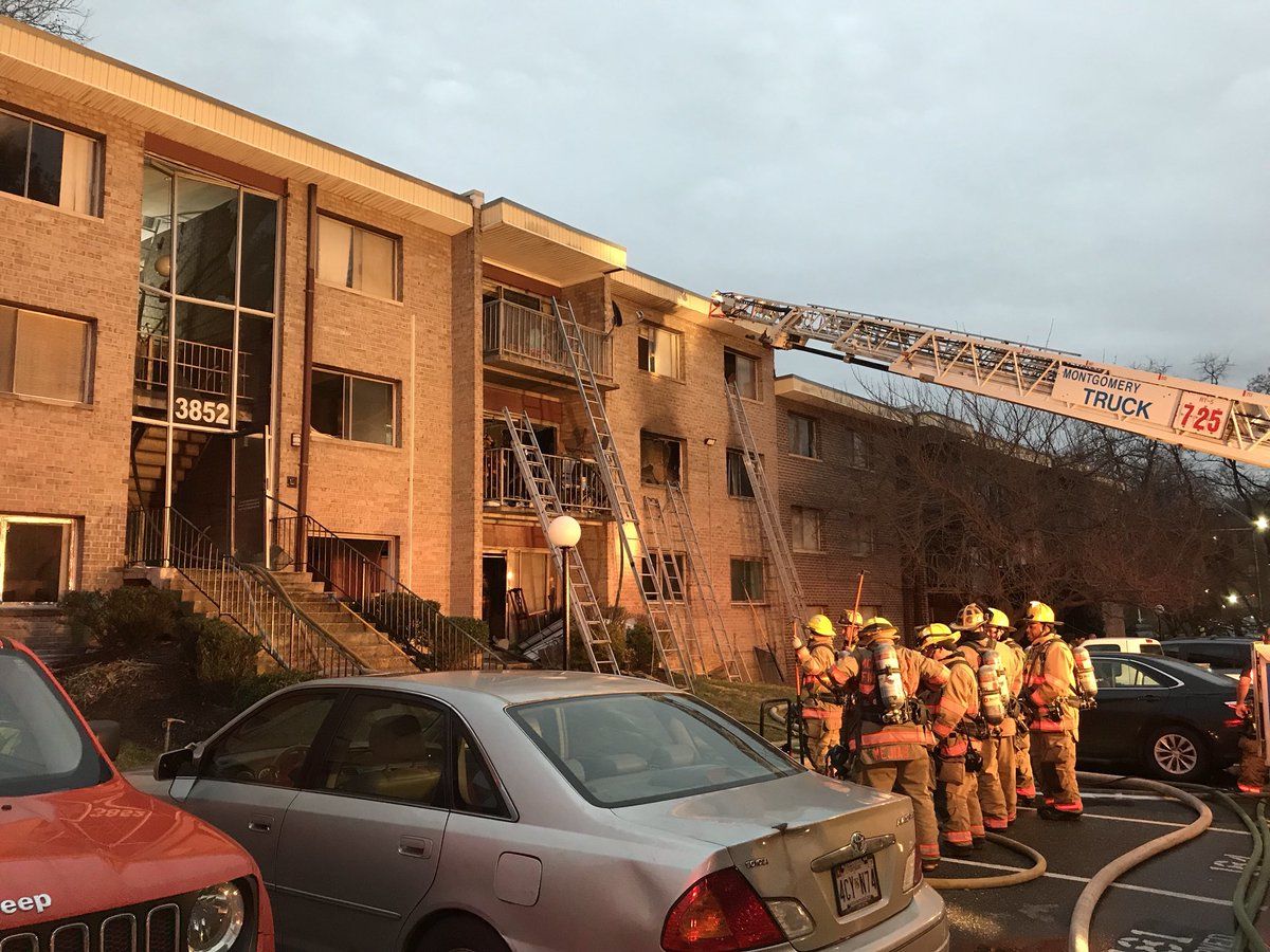 The apartment fire blocked Grand Pre Road between Connecticut Avenue and Bel Pre Road. (Courtesy Pete Piringer) 