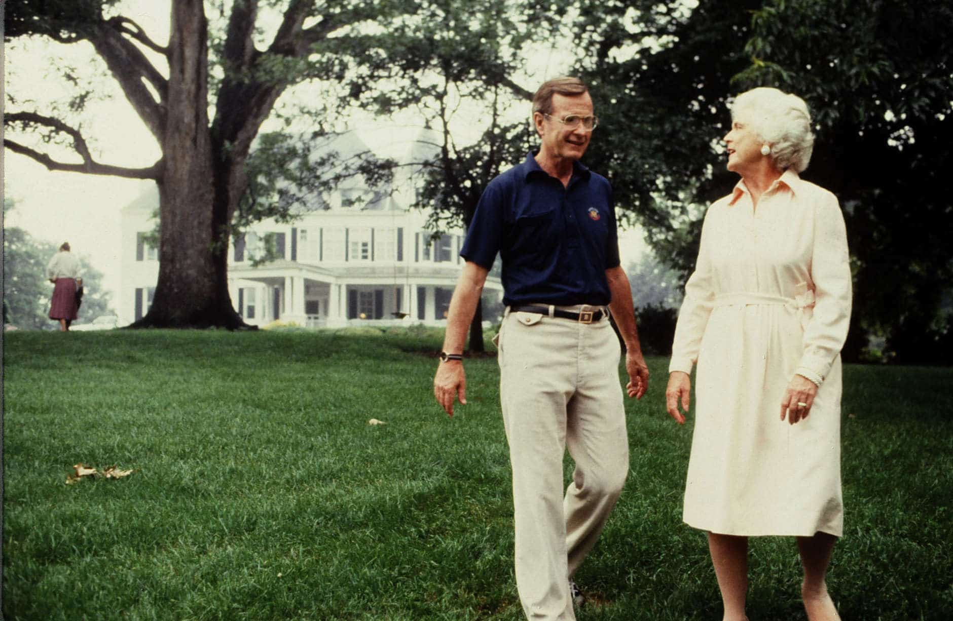 Vice President George H.W. Bush and Barbara Bush relax at the Vice President's mansion in August 1982.

Photograph by Dennis Brack BBBs 20