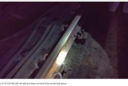 Tunnel leak and rail rusting on Metro's Red Line between Woodley Park and Tenley. (Photo courtesy FTA)