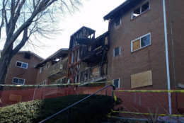 Sixty people were displaced when three buildings were destroyed in Friday's fire. (WTOP/Kathy Stewart)