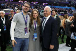MINNEAPOLIS, MN - FEBRUARY 04:  Philadelphia Eagles owner Jeffrey Lurie (R) poses with guests on the field prior to the game against the New England Patriots in Super Bowl LII at U.S. Bank Stadium on February 4, 2018 in Minneapolis, Minnesota.  (Photo by Elsa/Getty Images)