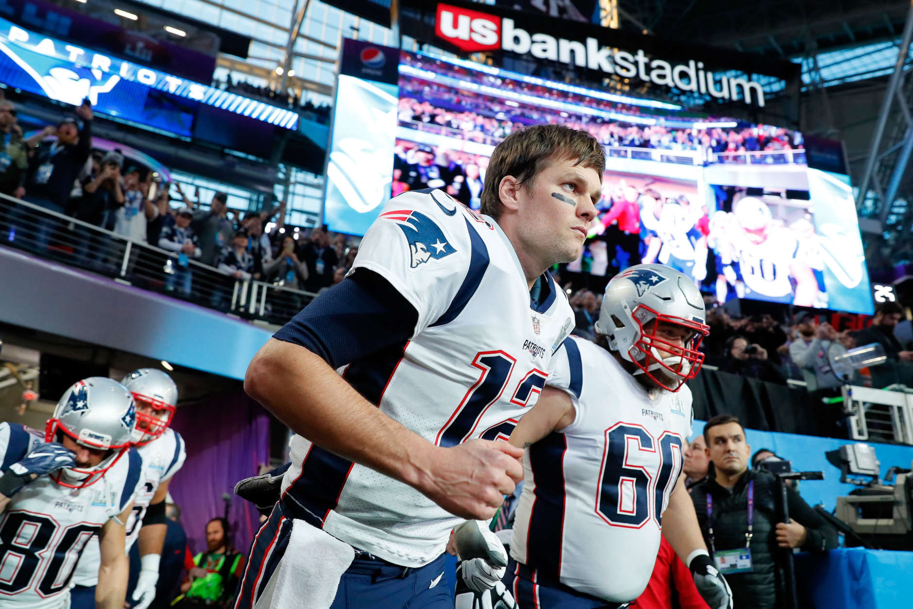 MINNEAPOLIS, MN - FEBRUARY 04:  Tom Brady #12 of the New England Patriots takes the field prior to Super Bowl LII against the Philadelphia Eagles at U.S. Bank Stadium on February 4, 2018 in Minneapolis, Minnesota.  (Photo by Kevin C. Cox/Getty Images)