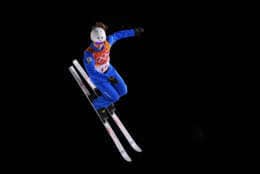 PYEONGCHANG-GUN, SOUTH KOREA - FEBRUARY 15:  Ashley Caldwell of the United States competes during the Freestyle Skiing Ladies' Aerials Qualification on day six of the PyeongChang 2018 Winter Olympic Games at Phoenix Snow Park on February 15, 2018 in Pyeongchang-gun, South Korea.  (Photo by David Ramos/Getty Images)