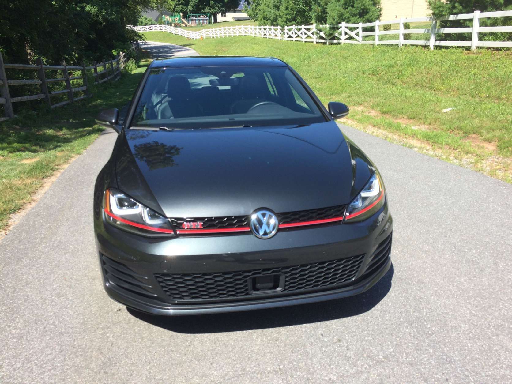 There are no huge wings or fake vents on the hood or body, which gives it a business-like attitude that sets this souped-up Golf apart. (WTOP/Mike Parris) 