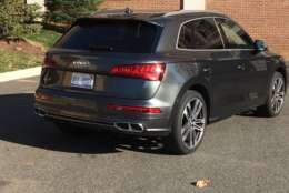 A lower body treatment makes the SQ5 look hunkered down and closer to the road than the regular Q5, giving it a sportier look. Out back, the quad exhaust tips announce “this is a crossover with an attitude,” but that’s about the only giveaway other than the SQ5 badge. (WTOP/Mike Parris)