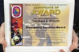 Michael Perritt was one of six firefighters to receive the Emergency Services Award. (WTOP/Kyle Cooper)