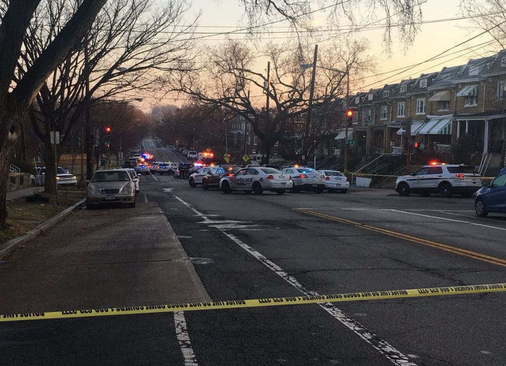 Police investigate the shooting of a police officer on Wednesday, Feb. 21, 2018. (Courtesy NBC Washington)