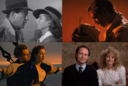 "Casablanca," "Gone with the Wind," "When Harry Met Sally" and "Titanic" are among the best movie romances. (WTOP collage via YouTube)