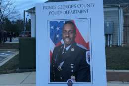 A vigil is held for Prince George's County police officer Mujahid Ramzziddin, who was killed on Feb. 21, 2018. (WTOP/Dick Uliano)