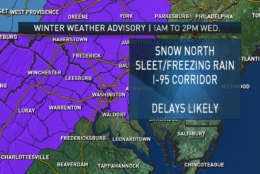 A winter weather advisory is in effect for the D.C. area on Wednesday, Feb. 7, 2018, from 3 a.m. to 10 a.m. (Courtesy Storm Team 4)