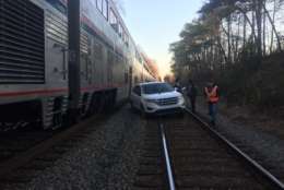 Police said a senior citizen made a wrong turn Tuesday morning and ended up on the train tracks. (Courtesy Fairfax County police)