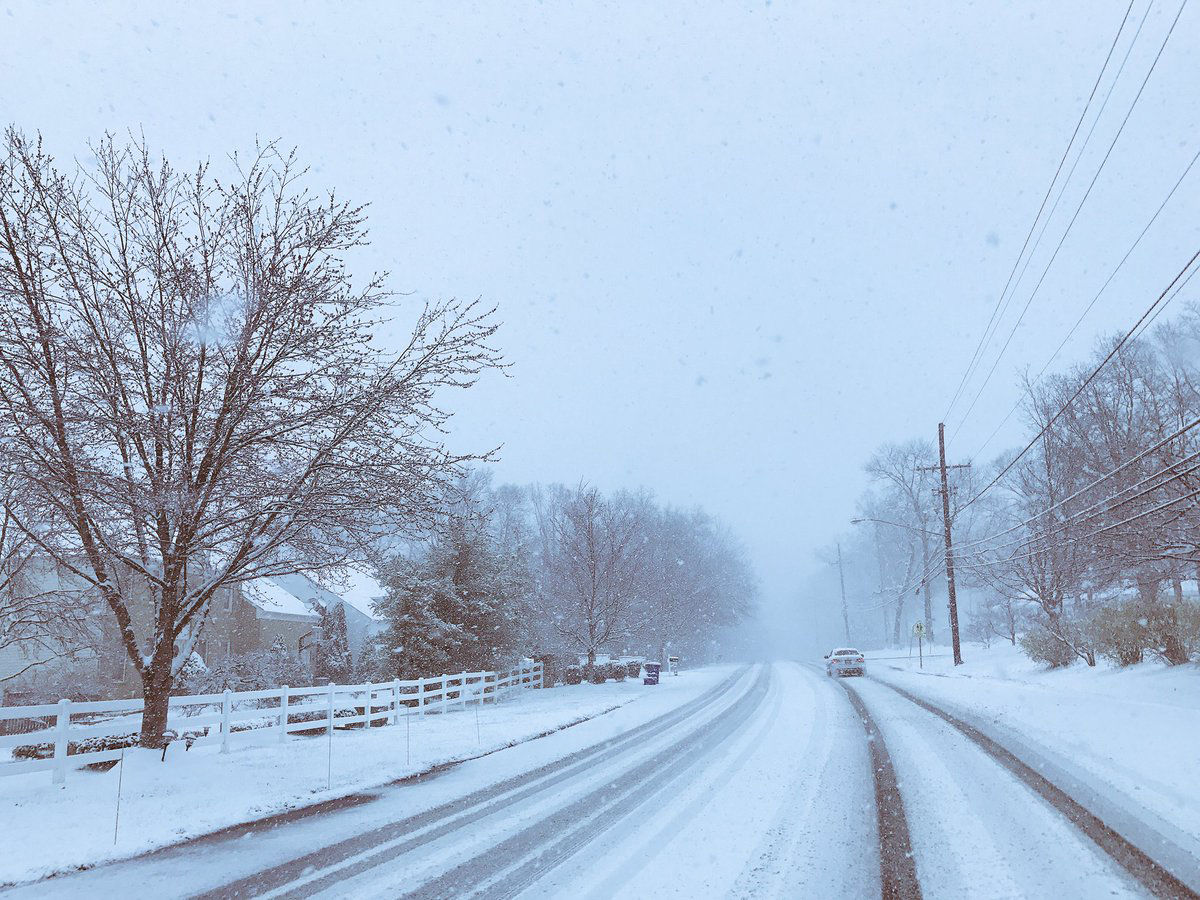 Snow accumulates on backroads in Montgomery County on March 21. (Courtesy roma g via Twitter)