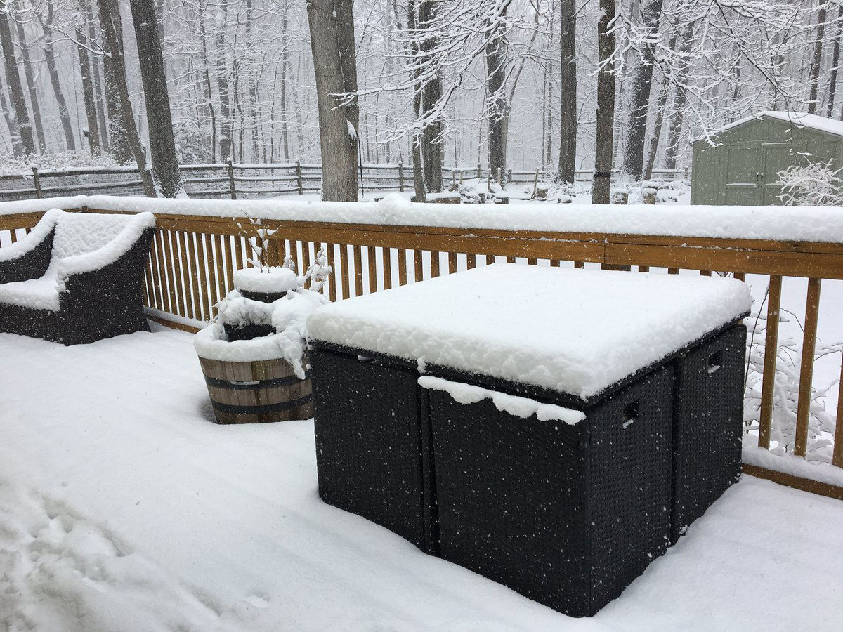 A Reston, Virginia, resident measured four inches of snow in the area as of 11:15 a.m. on Wednesday, March 21. (Courtesy Matthew Sammons via Twitter)