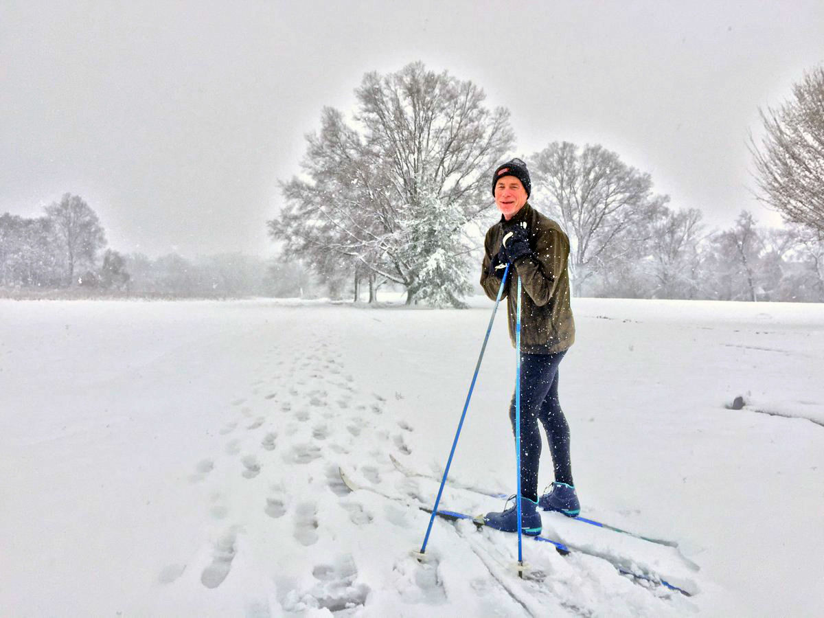 Wednesday's snow was the perfect excuse for CJ Appleton of Alexandria, Virginia, to go cross-country skiing. (WTOP/Kristi King)