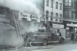A lone truck battles a blaze on Seventh Street. (Courtesy D.C. Fire and EMS Museum)