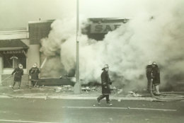 Firefigthers respond to a blaze at a Safeway on Seventh Street. (Courtesy D.C. Fire and EMS Museum)