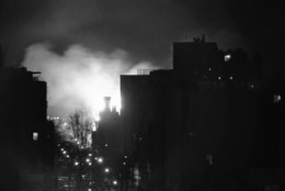 Fires and billowing smoke from burning building during the night in the area of 9th and Massachusetts Ave., N.W., in Washington on April 5, 1968. It was made from the top of the Machinists Union Building at Connecticut Avenue and N Streets, N.W. (AP Photo/Charles W. Harrity)