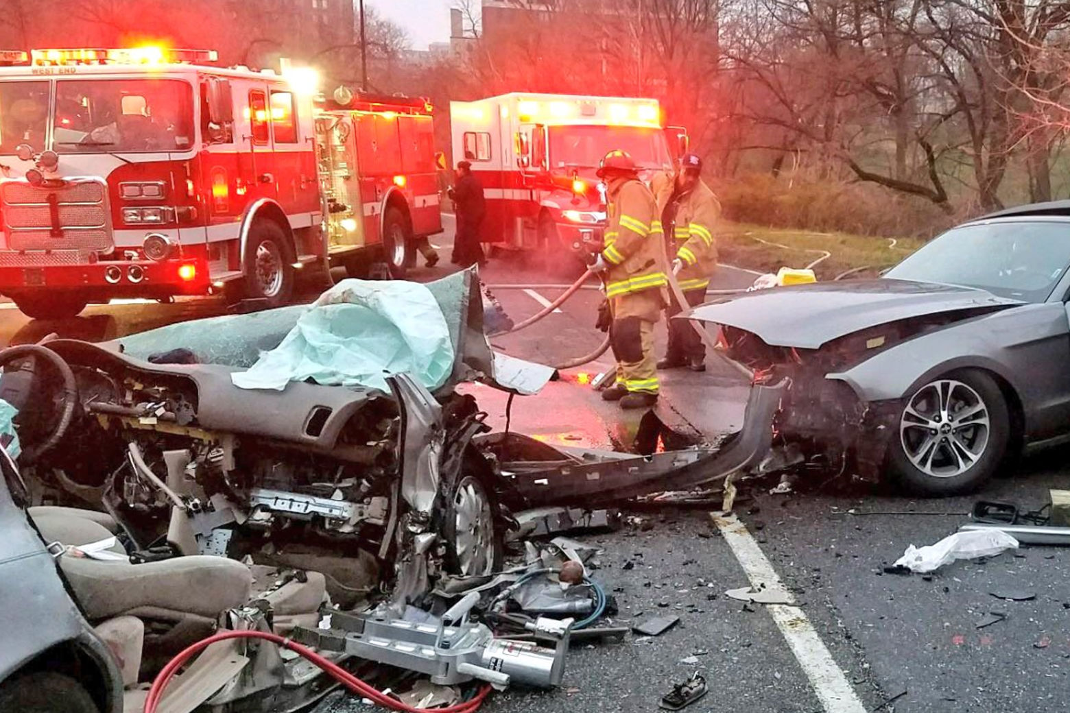 A serious crash on Rock Creek Parkway Thursday morning sent four people to the hospital. (Courtesy Courtesy D.C. Fire and EMS)