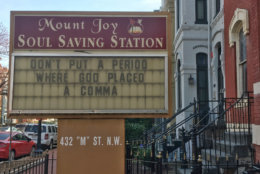 Mount Joy Soul Saving Station, which has sat on the corner of M and Fourth streets for more than 40 years. As the congregation well knows, redevelopment and revitalization in D.C. has not come without its downsides. (WTOP/Jack Moore)