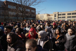 Students walk out of Midwood High School as part of a nationwide protest against gun violence, Wednesday, March 14, 2018 in the Brooklyn borough of New York. It is the nation's biggest demonstration yet of the student activism that has emerged in response to last month's massacre of 17 people at Florida's Marjory Stoneman Douglas High School. (AP Photo/Mark Lennihan)